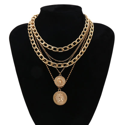 Multi-layered hip-hop necklace with medal pendant