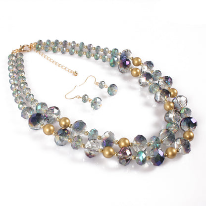 Simple multi-layered crystal necklace in vintage style