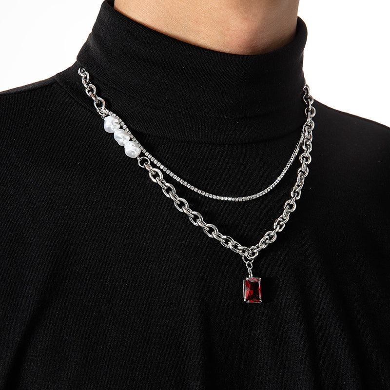 Mehrlagige Herren-Halskette aus Titanstahl