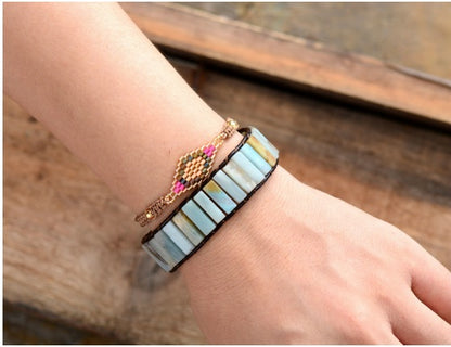 Handgeflochtenes Lederarmband Naturstein Perlen Statement