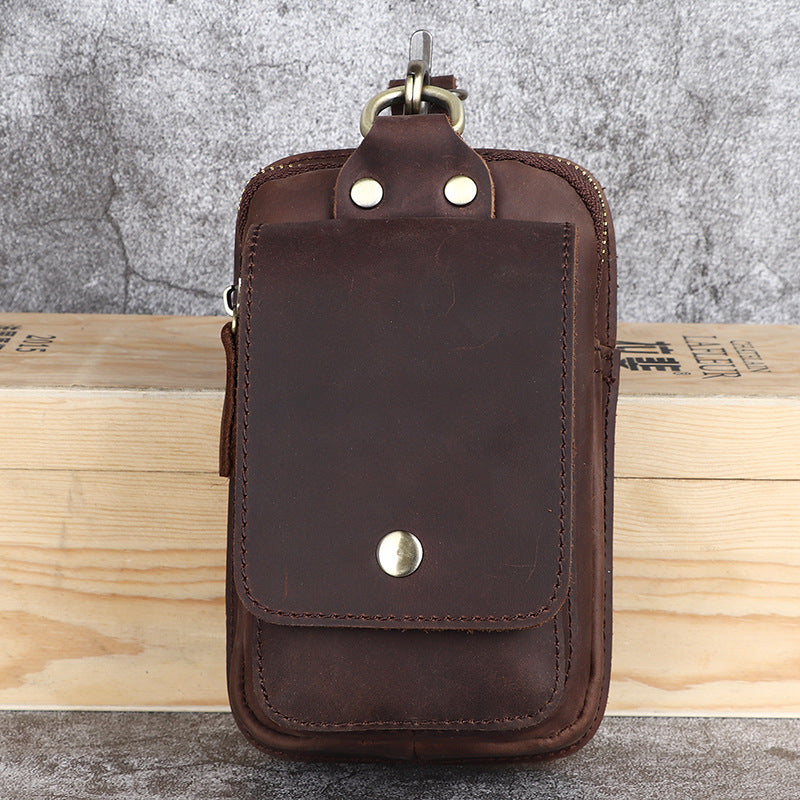 Herren-Gürteltasche aus Crazy-Horse-Leder aus Rindsleder (erste Schicht), Handy-Tasche für den Hosenbund
