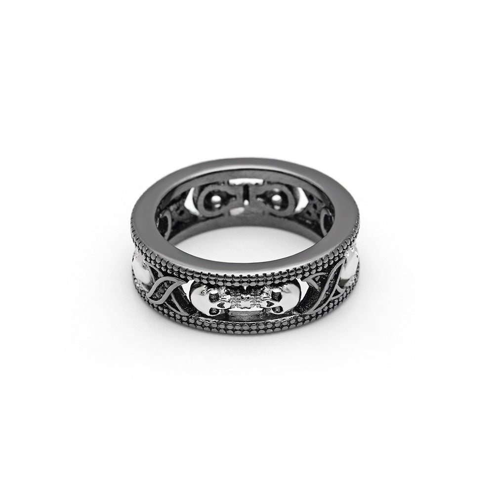 Men's ring with punk elements in a two-tone design made of precious metal (Shantou style)