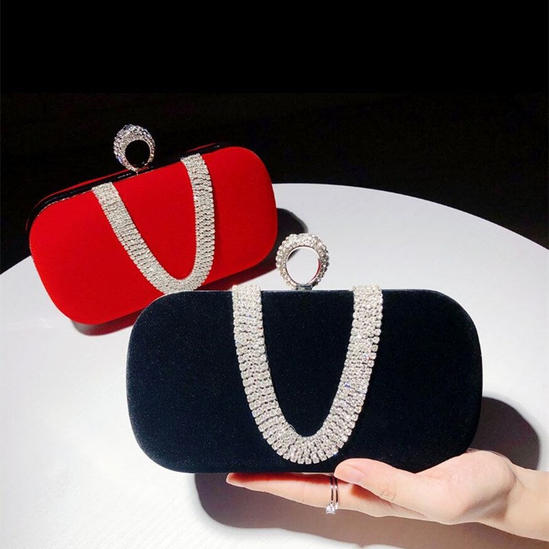 Velvet evening bag with gemstones, elegant clutch for women, bridal and evening bag