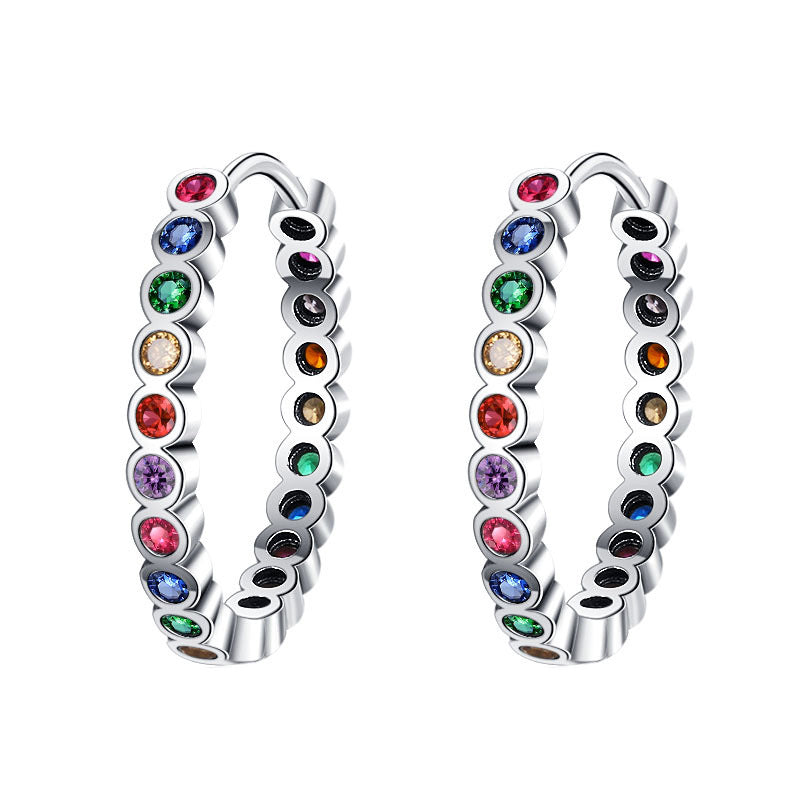 Large women's hoop earrings made of 925 sterling silver with colorful zircons