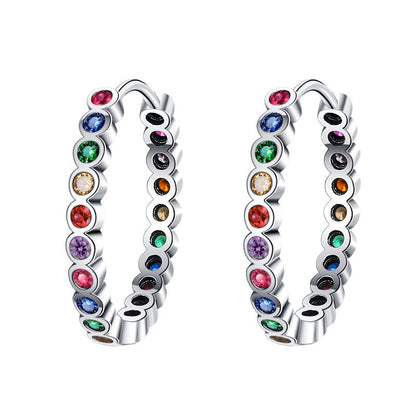 Large women's hoop earrings made of 925 sterling silver with colorful zircons