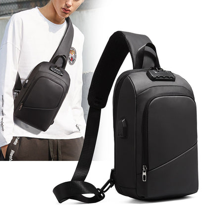 Hochwertige Herren-Brusttasche mit Diebstahlschutz und Zahlenschloss, Schulter- und Crossbody-Tasche mit USB-Ladefunktion, Reise-Messenger für kurze Sommertrips, Unisex
