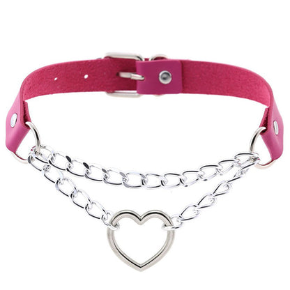 Modischer Damen-Choker mit herzförmigem Lederanhänger und Kette