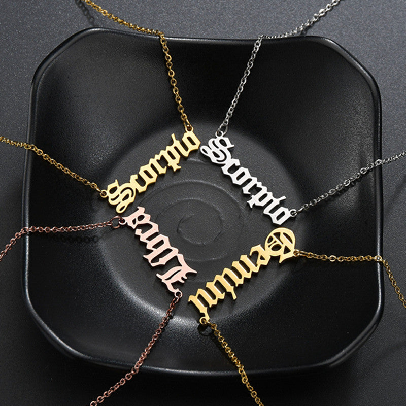 Edelstahl-Halskette mit Buchstaben-Anhänger der 12 Sternzeichen, Goldkette