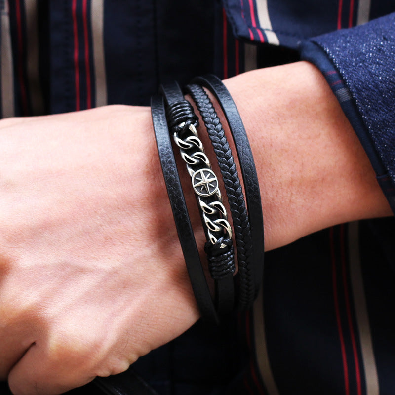 Heraldik Lederarmband Mehrlagig Titanstahl Statement