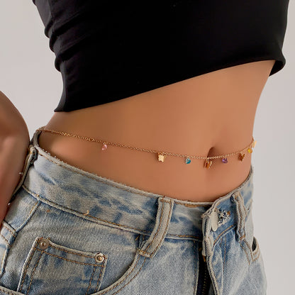 Schlichte Damen-Taillenkette mit Schmetterling und Herz, Kristallquasten