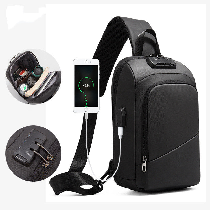 Hochwertige Herren-Brusttasche mit Diebstahlschutz und Zahlenschloss, Schulter- und Crossbody-Tasche mit USB-Ladefunktion, Reise-Messenger für kurze Sommertrips, Unisex