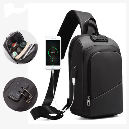 Hochwertige Herren-Brusttasche mit Diebstahlschutz und Zahlenschloss, Schulter- und Crossbody-Tasche mit USB-Ladefunktion, Reise-Messenger für kurze Sommertrips, Unisex