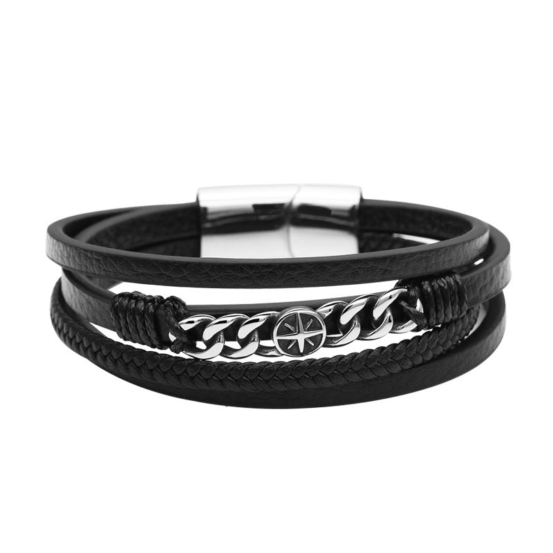 Heraldik Lederarmband Mehrlagig Titanstahl Statement