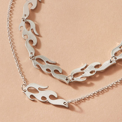 Multi-layered punk choker necklace with flame motif 
