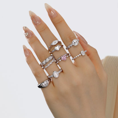 Eingelegter Hochzeitsring mit geometrischem Herzdesign, Damenschmuck