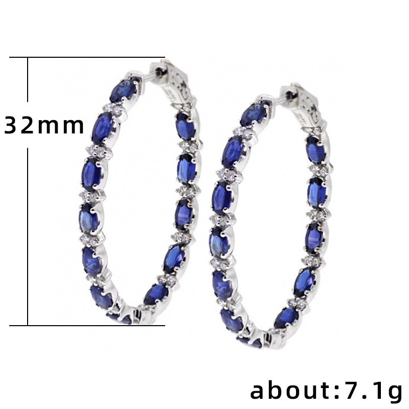 Fashionable large women's hoop earrings in European and American style made of copper with zircon