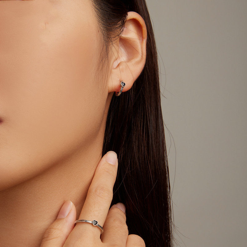 Vintage jewelry set with black zirconia ring and matching earrings