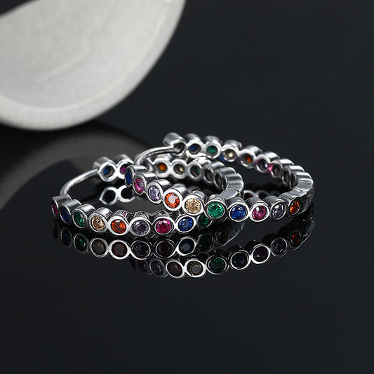 Große Damen-Creolen aus 925 Sterling Silber mit bunten Zirkonen