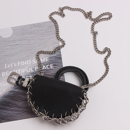 Damen-Leder-Crossbody-Tasche mit Kette in Halbkreisform