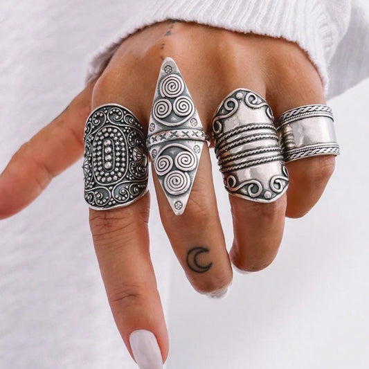 Breiter Retro-Daumenring im Punk- und Hip-Hop-Stil, graviert, mit markantem Design