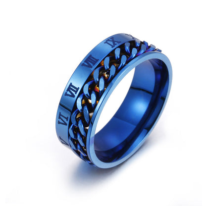 Drehbarer Herrenring aus Titanstahl mit römischen Ziffern und Kette, hochwertiger Multifunktions-Spinner mit Flaschenöffner, Punk-Partnerring