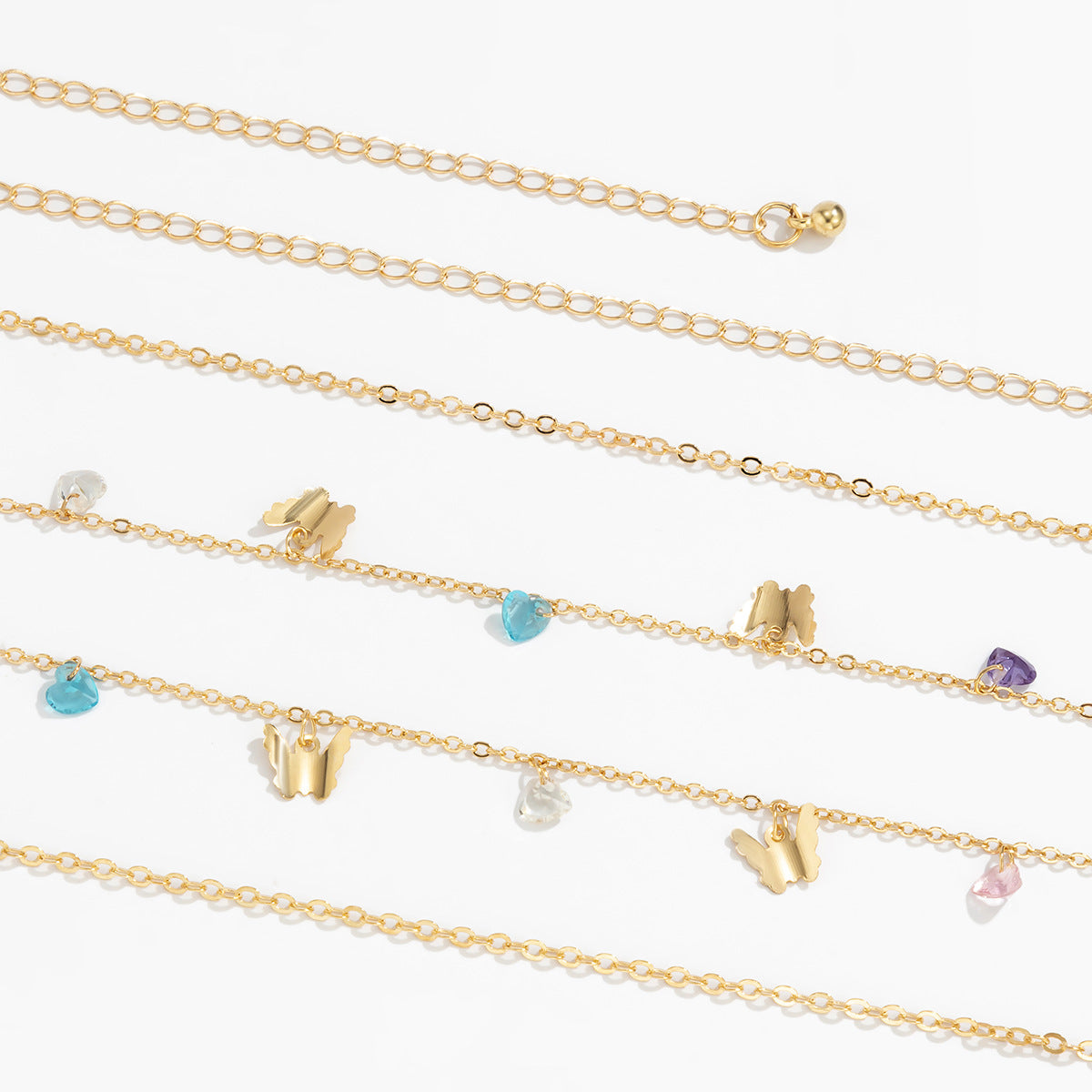 Schlichte Damen-Taillenkette mit Schmetterling und Herz, Kristallquasten