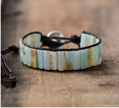 Handgeflochtenes Lederarmband Naturstein Perlen Statement