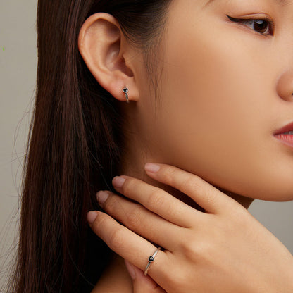 Vintage jewelry set with black zirconia ring and matching earrings