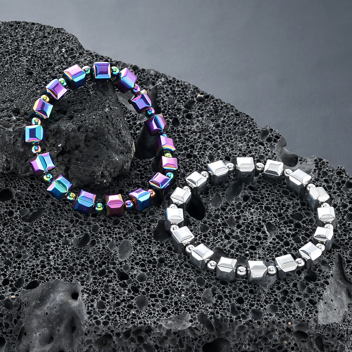 Hämatit-Armband mit bunten Magneten, schlichtes Alltagsarmband
