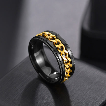Drehbarer Herrenring aus Titanstahl mit Kette, cooler Designring