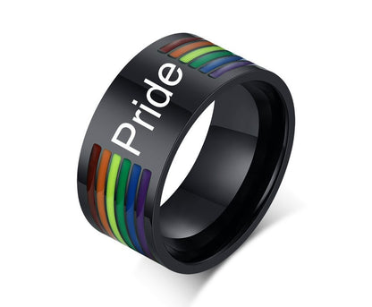 Edelstahlring mit Regenbogenflaggen-Design, Emaille-Finish, Pride-Ring
