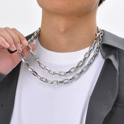 Hip-hop necklace made of stainless steel in steel color with a solid rectangular chain