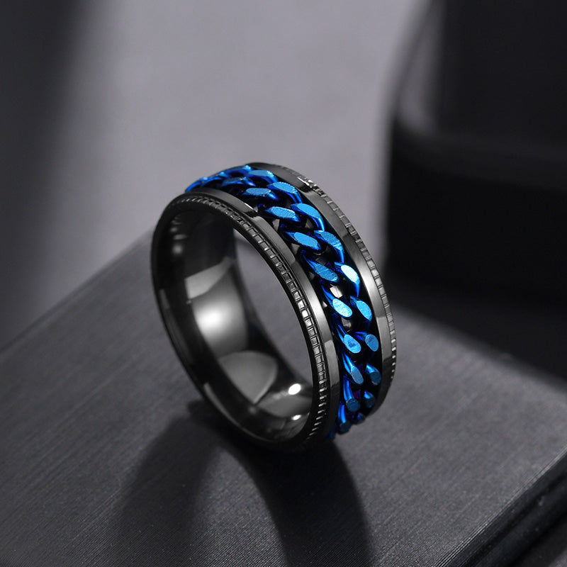 Drehbarer Herrenring aus Titanstahl mit Kette, cooler Designring