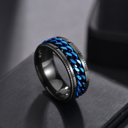 Drehbarer Herrenring aus Titanstahl mit Kette, cooler Designring