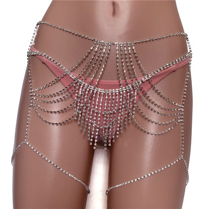 Multi-layered rhinestone waist necklace in European and American style, fashionable jewelry