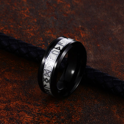 Leuchtender Edelstahlring mit Wikinger-Buchstaben