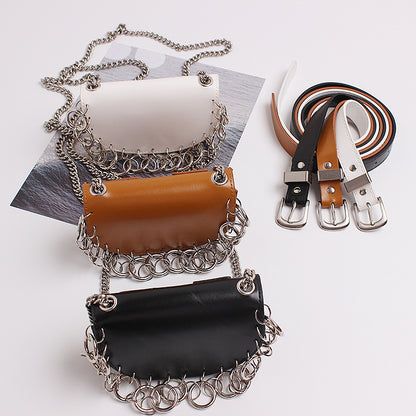 Damen-Leder-Crossbody-Tasche mit Kette in Halbkreisform