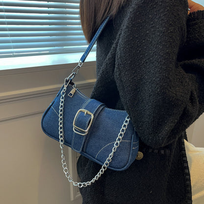 Denim shoulder bag for women with chain, fashionable crossbody handbag, small square underarm bag