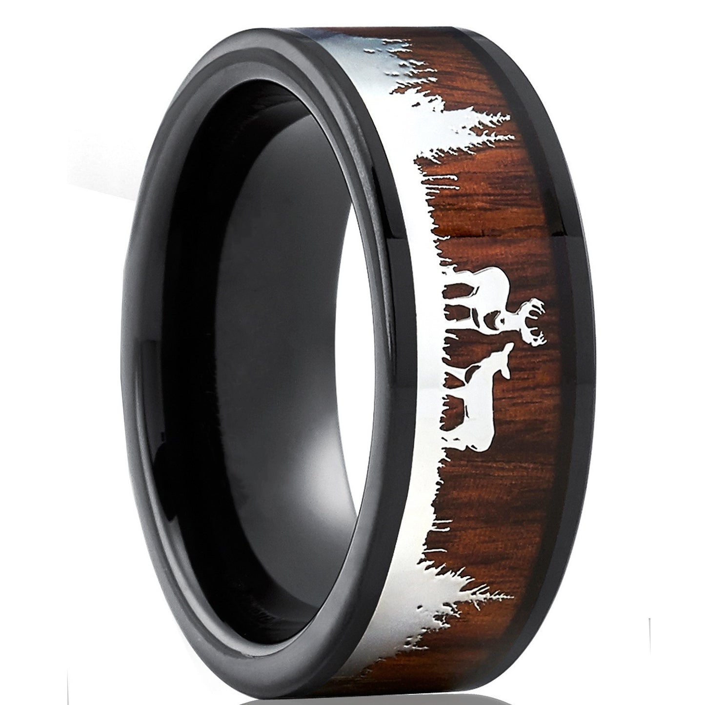 Personalized men's ring made of stainless steel with wood grain silhouette design