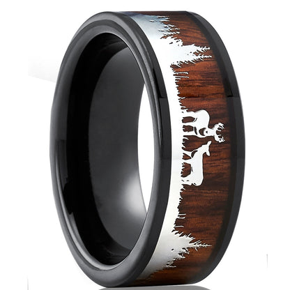 Personalized men's ring made of stainless steel with wood grain silhouette design