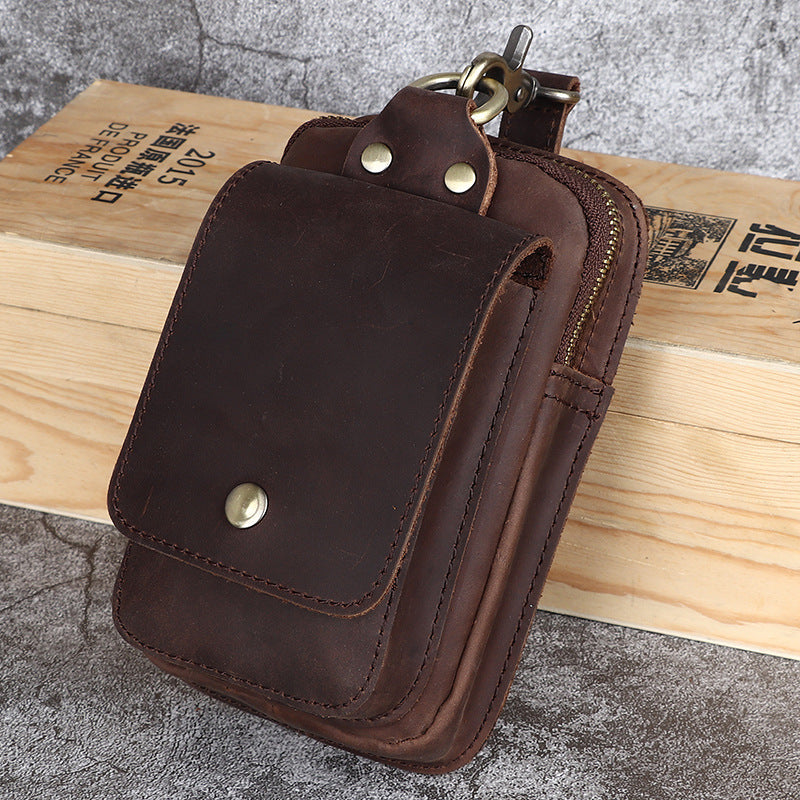Herren-Gürteltasche aus Crazy-Horse-Leder aus Rindsleder (erste Schicht), Handy-Tasche für den Hosenbund