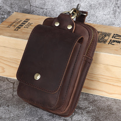 Herren-Gürteltasche aus Crazy-Horse-Leder aus Rindsleder (erste Schicht), Handy-Tasche für den Hosenbund