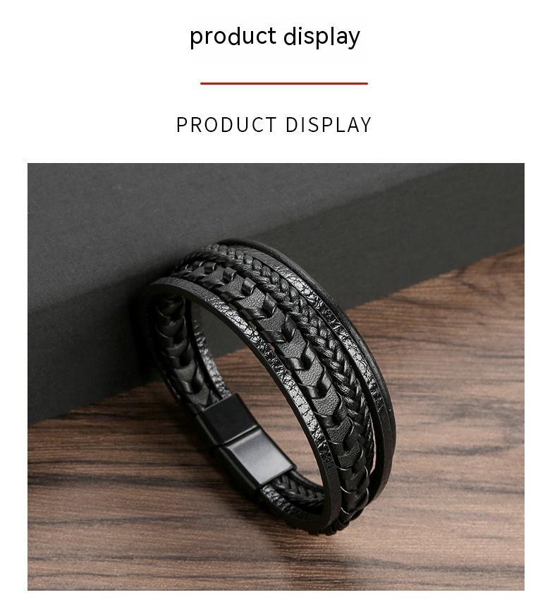 Fashionable multi-layered bracelet made of braided leather strap