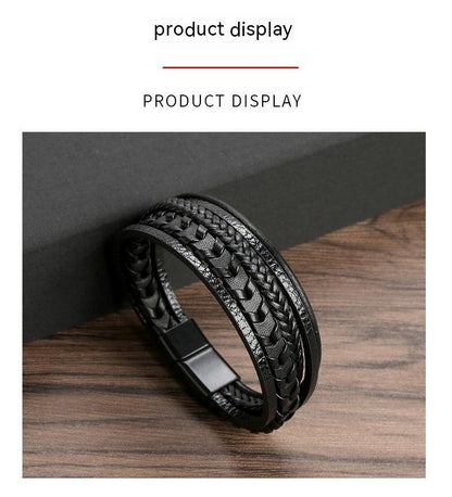 Fashionable multi-layered bracelet made of braided leather strap