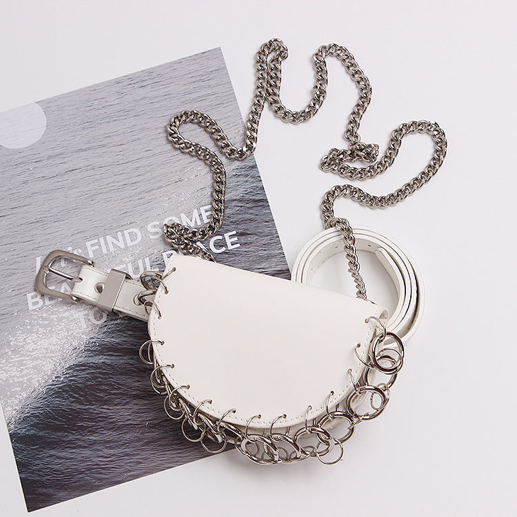 Damen-Leder-Crossbody-Tasche mit Kette in Halbkreisform