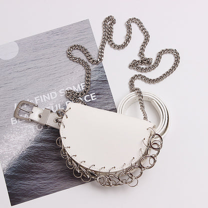 Damen-Leder-Crossbody-Tasche mit Kette in Halbkreisform