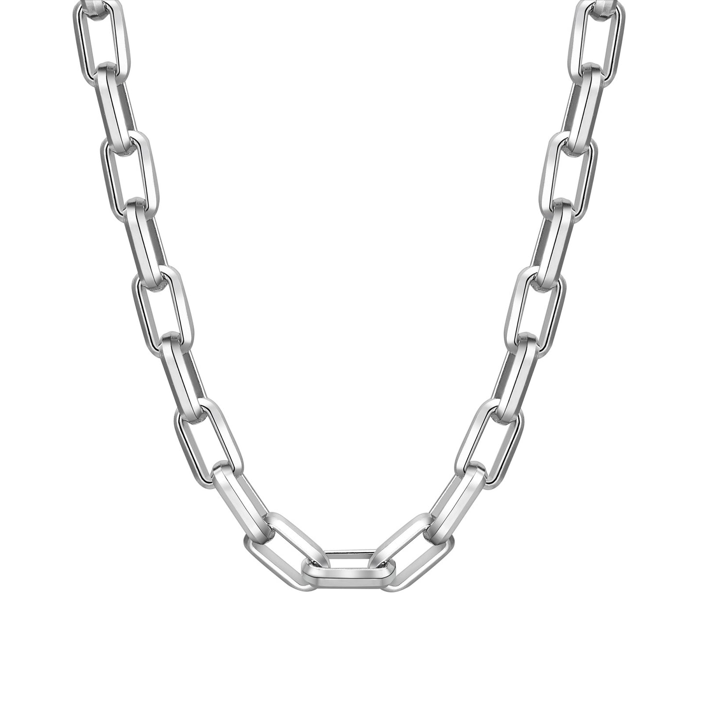Hip-hop necklace made of stainless steel in steel color with a solid rectangular chain