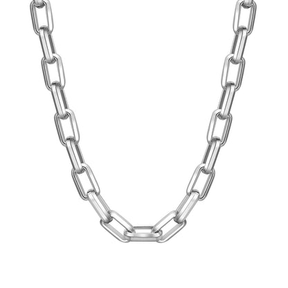 Hip-hop necklace made of stainless steel in steel color with a solid rectangular chain