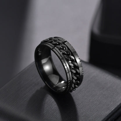 Drehbarer Herrenring aus Titanstahl mit Kette, cooler Designring
