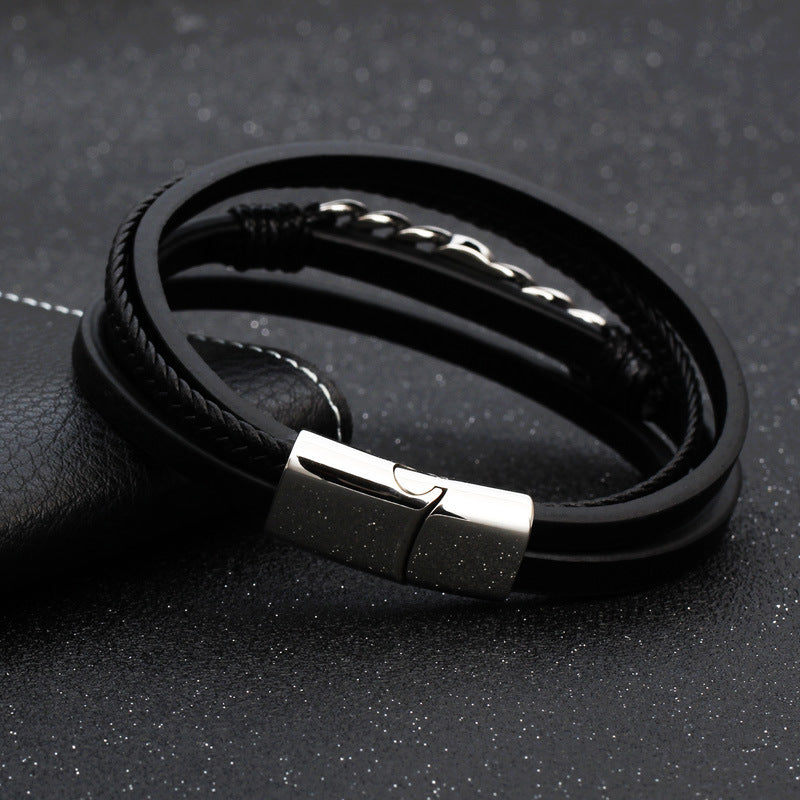 Heraldik Lederarmband Mehrlagig Titanstahl Statement